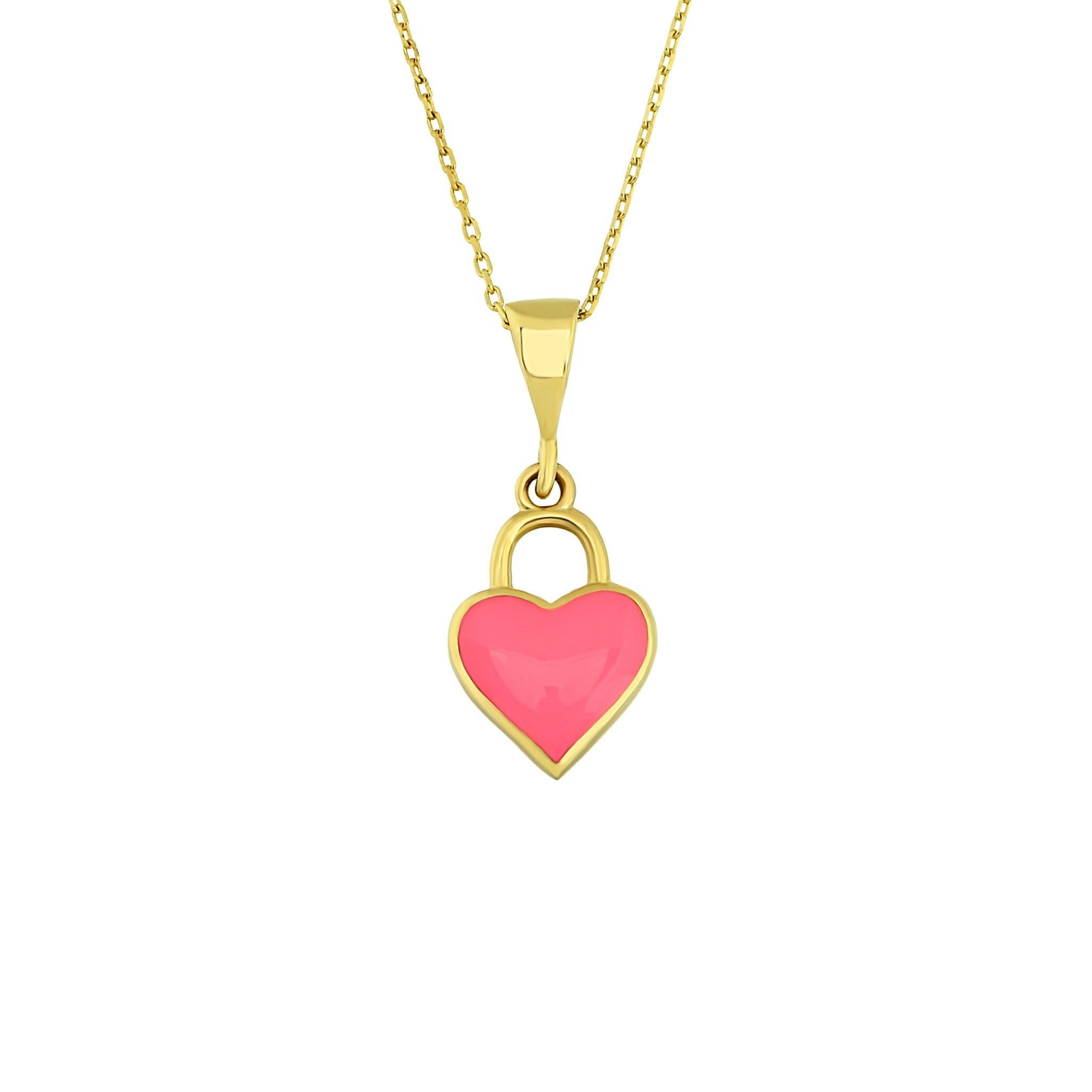14K Real Solid Gold Pink Heart Necklace for Women , Gold Heart Pendant , Dainty Charm Pink Heart , Birthday Gifts ,Christmas Gift for her